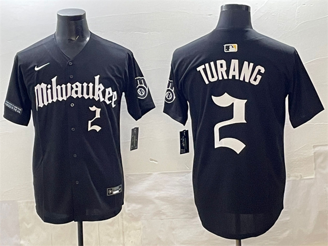 Personalized Men’s Milwaukee Brewers #2 Brice Turang Black ‘Gothic 414 Shadows Edition’ Premier Limited Stitched Jersey