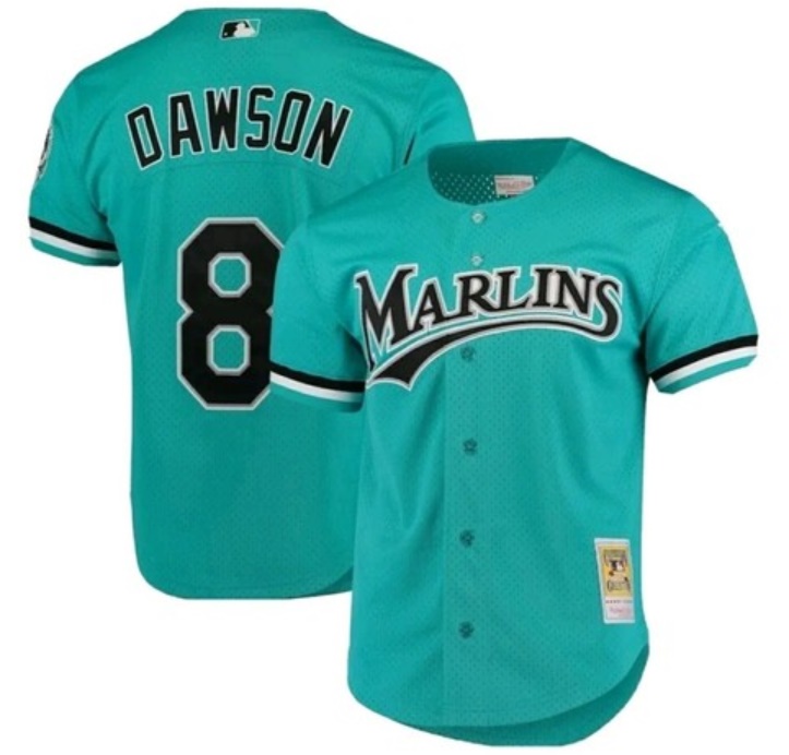 Personalized Men’s Miami Marlins #8 Andre Dawson Teal 1995 Throwback Stitched Baseball Jersey