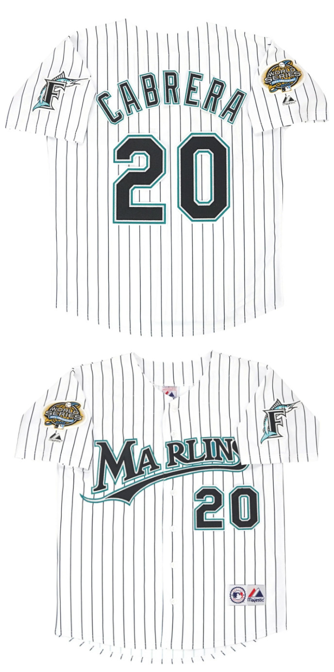 Personalized Men’s Miami Marlins #20 Miguel Cabrera White 2003 Throwback Stitched Baseball Jersey