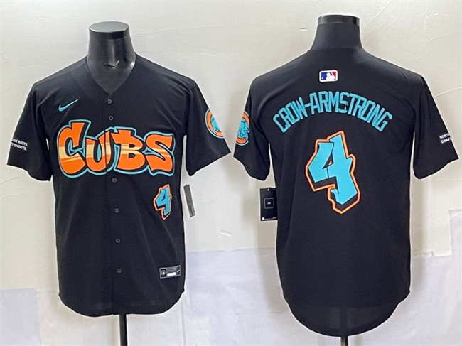 Personalized Men’s Chicago Cubs #4 Pete Crow-Armstrong Black ‘Graffiti North Side Edition’ Premier Limited Stitched Baseball Jersey