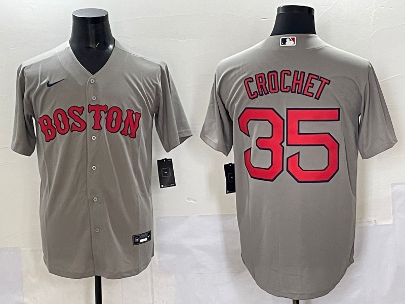 Personalized Men’s Boston Red Sox #35 Garrett Crochet Gey Cool Base Stitched Baseball Jersey