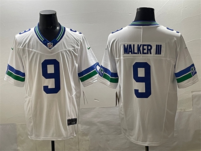 Personalized Men’s Seattle Seahawks #9 Kenneth Walker III White F.U.S.E Throwback Limited Stitched Football Jersey