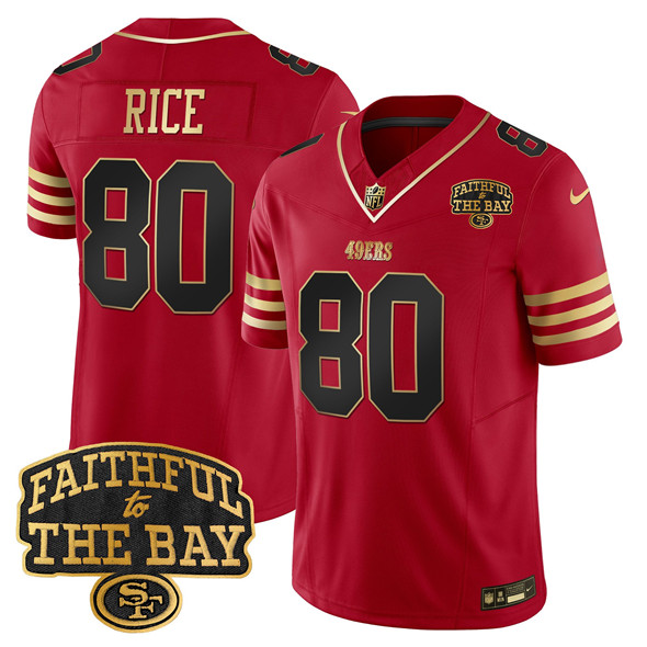 Personalized Men’s San Francisco 49ers #80 Jerry Rice Red 2025 F.U.S.E. Faithful To The Bay Patch Limited V8 Stitched Football Jersey