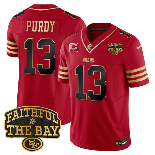 Personalized Men’s San Francisco 49ers #13 Brock Purdy Red 2025 F.U.S.E. 1-Star C With Faithful To The Bay Patch Limited V8 Stitched Football Jersey