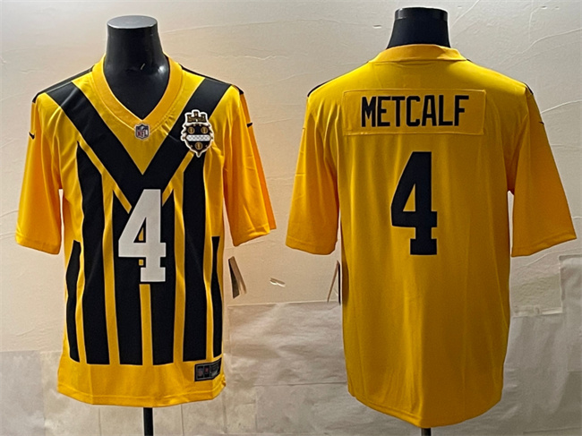 Personalized Men’s Pittsburgh Steelers #4 DK Metcalf Gold 1933 Throwback Alternate Stitched Football Jersey