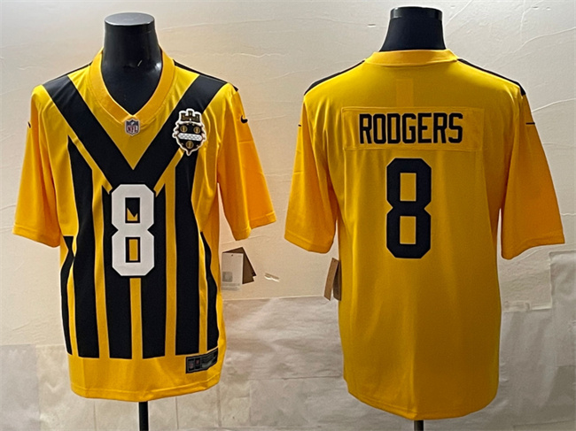 Personalized Men’s Pittsburgh Steelers #8 Aaron Rodgers Gold 1933 Throwback Alternate Stitched Football Jersey