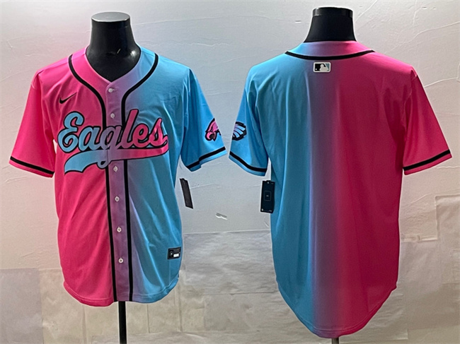 Personalized Men’s Philadelphia Eagles Blank Pink Blue Limited Stitched Baseball Jersey