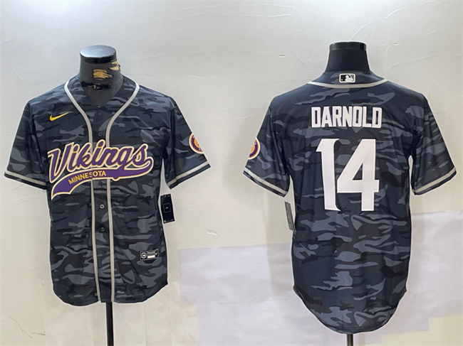 Personalized Men’s Minnesota Vikings Active Player Grey Camo Cool Base Stitched Baseball Jersey