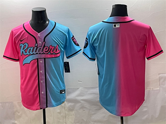Personalized Men’s Las Vegas Raiders Blank Pink Blue Limited Stitched Baseball Jersey