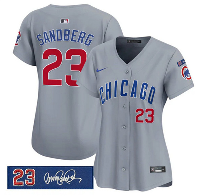 Personalized Women’s Chicago Cubs #23 Ryne Sandberg Gray ‘Ryne Sandberg Tribute’ Limited V3 Stitched Baseball Jersey(Run Small)