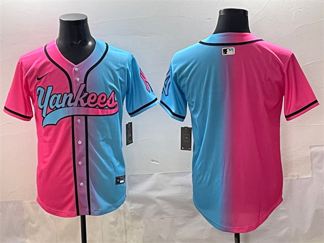 Personalized Men’s New York Yankees Blank Pink Blue Limited Stitched Baseball Jersey