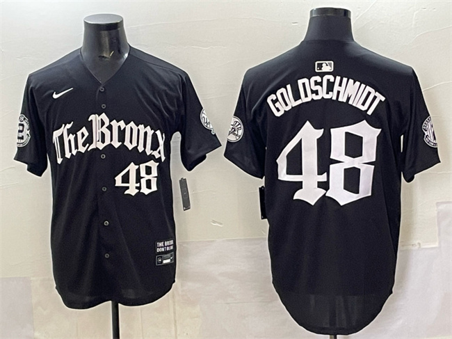 Personalized Men’s New York Yankees #48 Paul Goldschmidt Black ‘Gothic Legacy Edition’ Premier Limited Stitched Baseball Jersey
