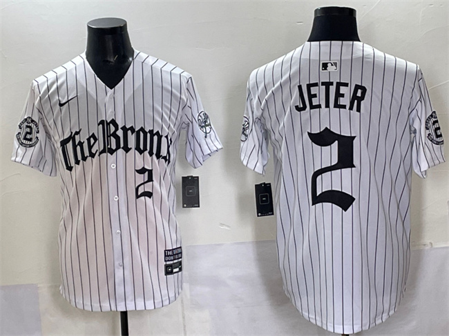 Personalized Men’s New York Yankees #2 Derek Jeter White Pinstripe ‘Gothic Legacy Edition’ Premier Limited Stitched Baseball Jersey