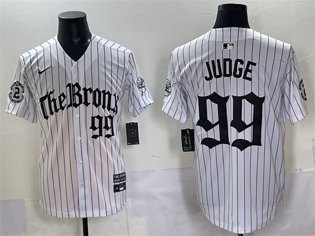 Personalized Men’s New York Yankees #99 Aaron Judge White Pinstripe ‘Gothic Legacy Edition’ Premier Limited Stitched Baseball Jersey