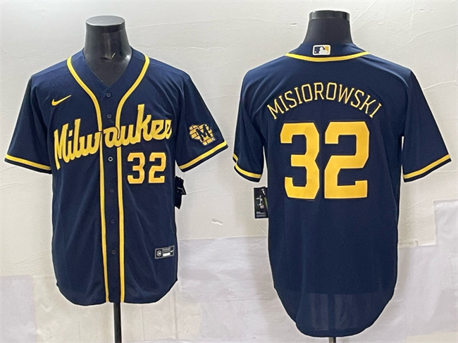 Personalized Men’s Milwaukee Brewers #32 Jacob Misiorowski Navy 2025 With Patch Stitched Baseball Jersey