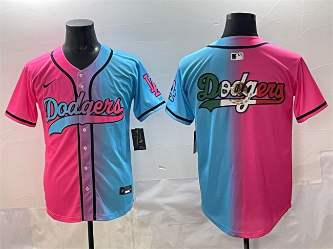 Personalized Men’s Los Angeles Dodgers Team Big Logo Pink Blue Limited Stitched Baseball Jersey