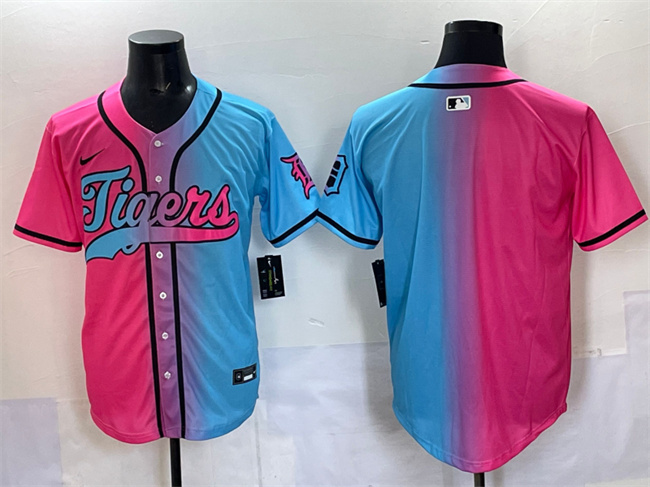 Personalized Men’s Detroit Tigers Blank Pink Blue Limited Stitched Baseball Jersey