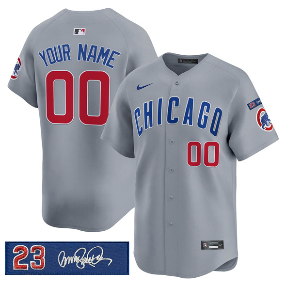 Personalized Men’s Chicago Cubs Active Player Gray ‘Ryne Sandberg Tribute’ Limited V3 Stitched Baseball Jersey