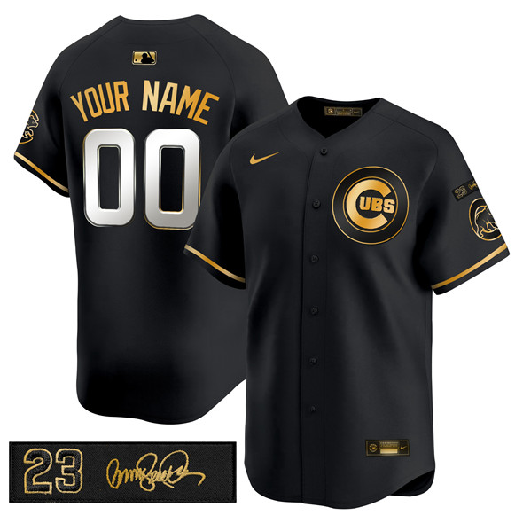 Personalized Men’s Chicago Cubs Active Player Black Gold ‘Ryne Sandberg Tribute’ Limited V3 Stitched Baseball Jersey