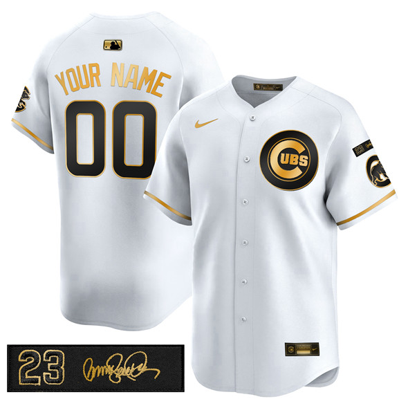 Personalized Men’s Chicago Cubs Active Player White Gold ‘Ryne Sandberg Tribute’ Limited V3 Stitched Baseball Jersey