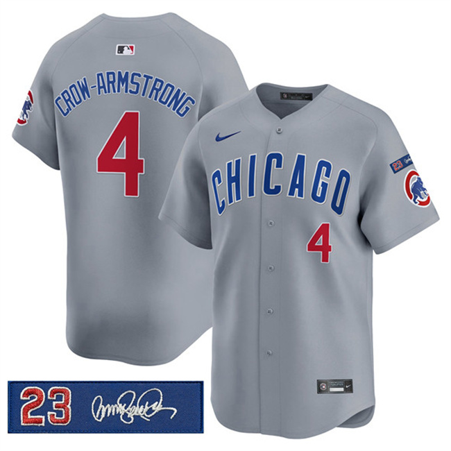 Personalized Men’s Chicago Cubs #4 Pete Crow-Armstrong Gray ‘Ryne Sandberg Tribute’ Limited V3 Stitched Baseball Jersey