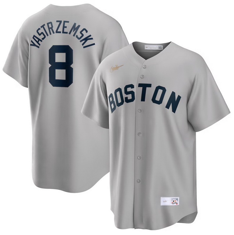 Personalized Men’s Boston Red Sox #8 Carl Yastrzemski Gray Road Cooperstown Collection Player Jersey