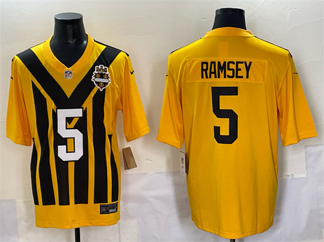 Personalized Men’s Pittsburgh Steelers #5 Jalen Ramsey Gold 1933 Throwback Alternate Stitched Football Jersey