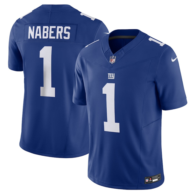 Personalized Men’s New York Giants #1 Malik Nabers Blue 2024 Draft F.U.S.E. Untouchable Limited Stitched Jersey