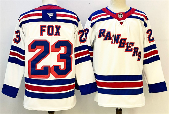 Personalized Men’s New York Rangers #23 Adam Fox White 2024-25 Away Stitched Hockey Jersey