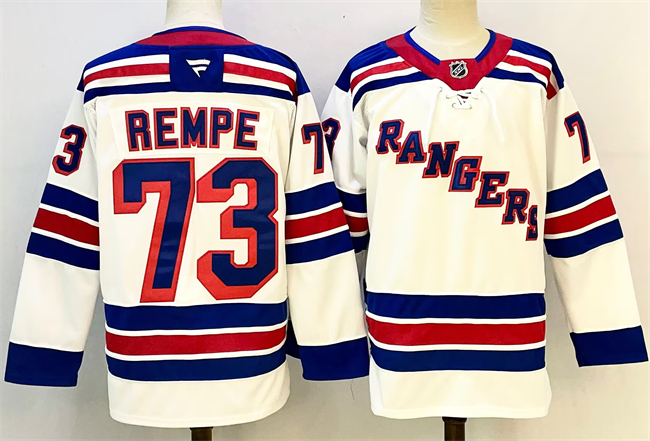Personalized Men’s New York Rangers #73 Matt Rempe White 2024-25 Away Stitched Hockey Jersey