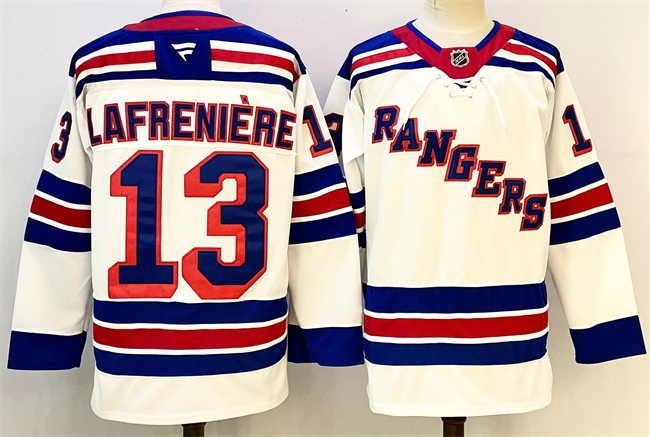 Personalized Men’s New York Rangers #13 Alexis Lafreniere White 2024-25 Away Stitched Hockey Jersey