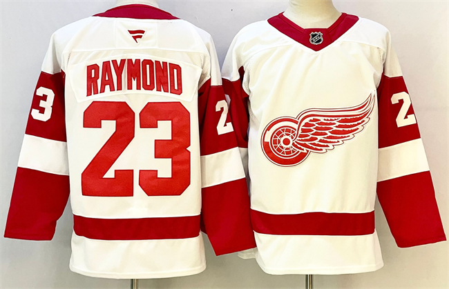 Personalized Men’s Detroit Red Wings #23 Lucas Raymond White 2024-25 Stitched Jersey