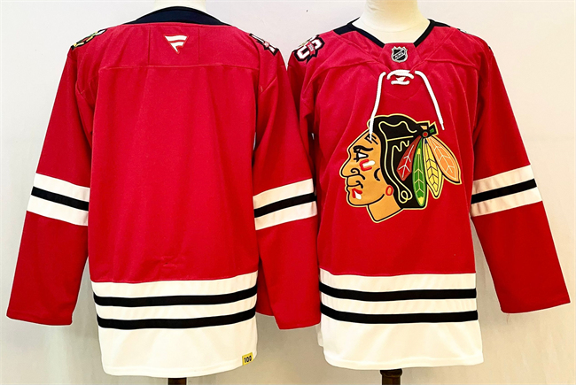 Personalized Men’s Chicago Blackhawks Blank Red 2025 Home 100th Anniversary Stitched Hockey Jersey