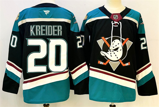 Personalized Men’s Anaheim Ducks #20 Chris Kreider Black Teal 2024-25 Stitched Jersey