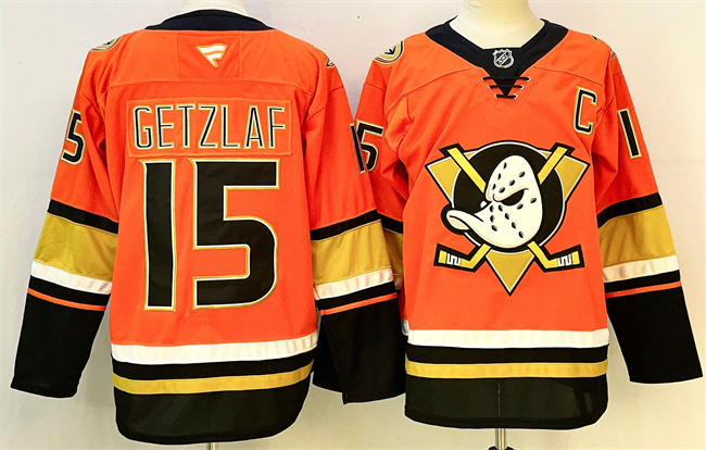 Personalized Men’s Anaheim Ducks #15 Ryan Getzlaf Orange Black 2024-25 With C Patch Stitched Jersey
