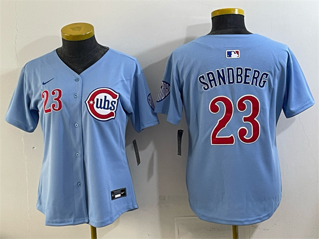 Personalized Women’s Chicago Cubs #23 Ryne Sandberg Blue Limited Stitched Jersey(Run Small)