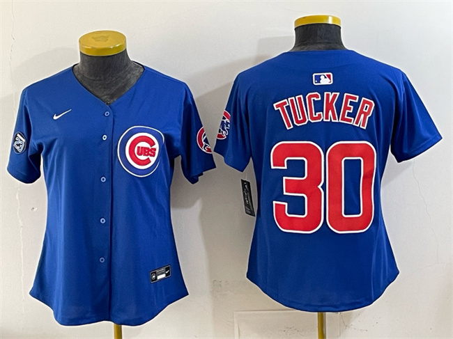 Personalized Women’s Chicago Cubs #30 Kyle Tucker Royal ‘Ryne Sandberg Tribute’ Limited V2 Stitched Baseball Jersey(Run Small)