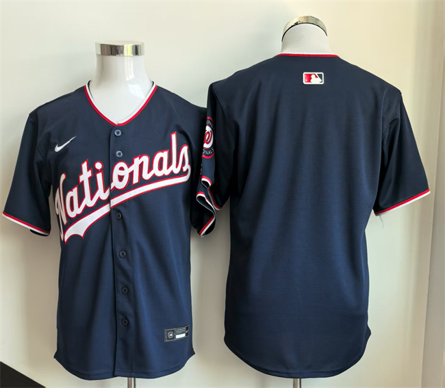 Personalized Men’s Washington Nationals Blank Navy Stitched Baseball Jersey