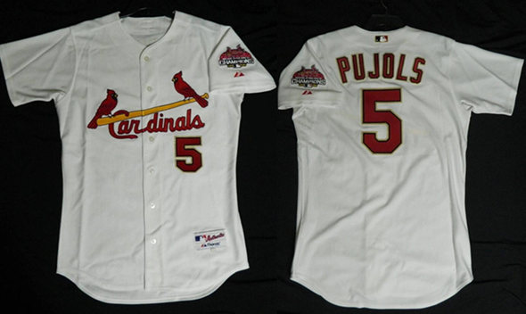 Personalized Men’s St. Louis Cardinals #5 Albert Pujols White 2006 World Series Champions Gold Stitched Baseball Jersey