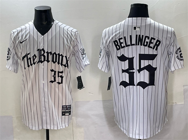 Personalized Men’s New York Yankees #35 Cody Bellinger White Pinstripe ‘Gothic Legacy Edition’ Premier Limited Stitched Baseball Jersey