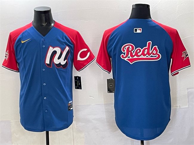 Personalized Men’s National League Cincinnati Reds Team Big Logo Blue Red Alternate 2025 All-Star Edition Limited Stitched Baseball Jersey