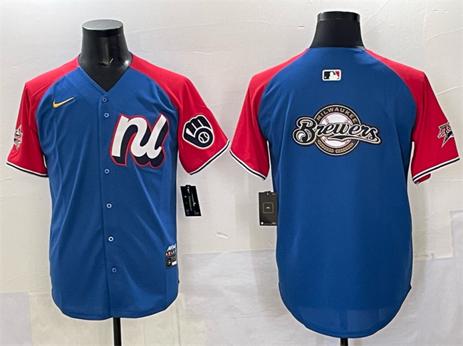 Personalized Men’s National League Milwaukee Brewers Team Big Logo Blue Red Alternate 2025 All-Star Edition Limited Stitched Baseball Jersey