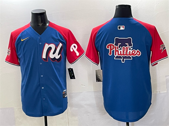 Personalized Men’s National League Philadelphia Phillies Team Big Logo Blue Red Alternate 2025 All-Star Edition Limited Stitched Baseball Jersey