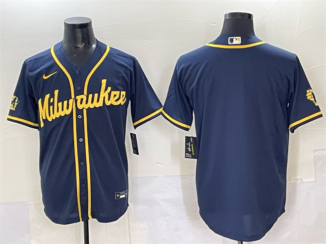 Personalized Men’s Milwaukee Brewers Blank Navy 2025 With Patch Stitched Baseball Jersey