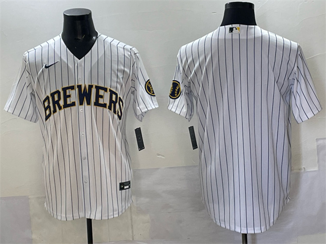 Personalized Men’s Milwaukee Brewers Blank White Pinstripe 2025 With Patch Stitched Baseball Jersey