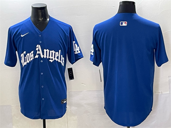 Personalized Men’s Los Angeles Dodgers Blank Blue 2025 LA Gothic Style With Fernando Patch Premier Limited Stitched Baseball Jersey