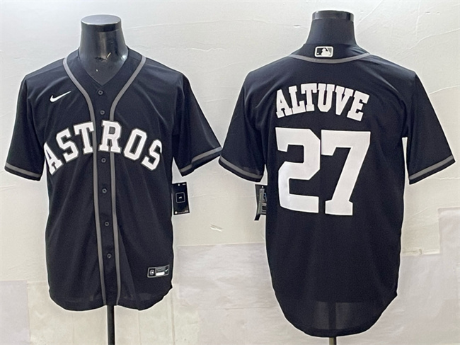 Personalized Men’s Houston Astros #27 Jose Altuve Black Lights Out Limited Stitched Baseball Jersey