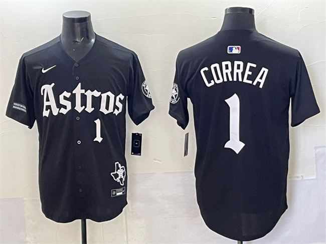 Personalized Men’s Houston Astros #1 Carlos Correa Black Gothic ‘Houston Born Barrio Raised’ Limited Stitched Baseball Jersey 1