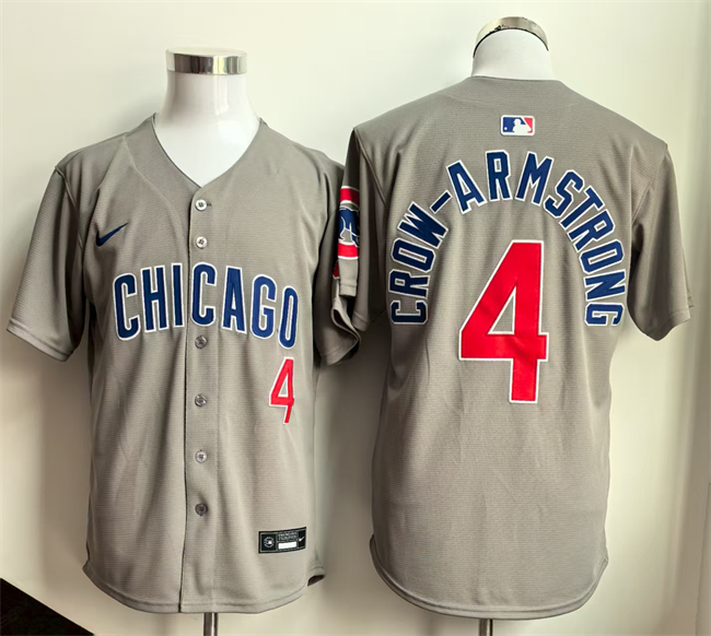 Personalized Men’s Chicago Cubs #4 Pete Crow-Armstrong Grey Limited Stitched Baseball Jersey