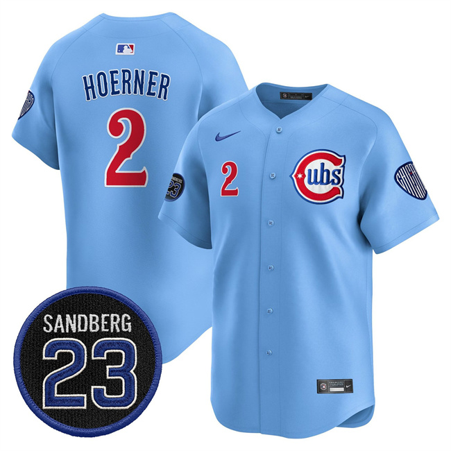 Personalized Men’s Chicago Cubs #2 Nico Hoerner Blue ‘Ryne Sandberg Tribute’ Limited V2 Stitched Baseball Jersey